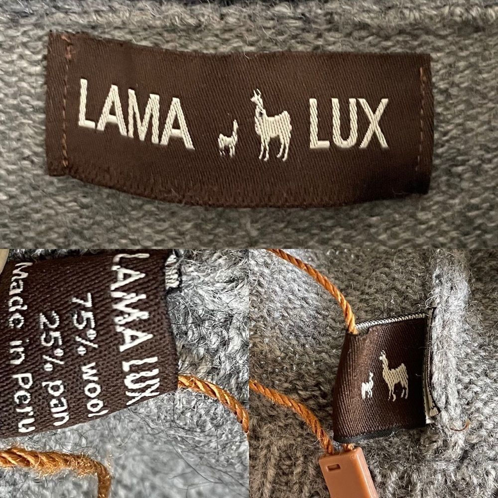 LAMA LUX Peru Wool Zip Front Knit Cardigan Sweater Jacket Gray Black White M/L - Picture 8 of 8
